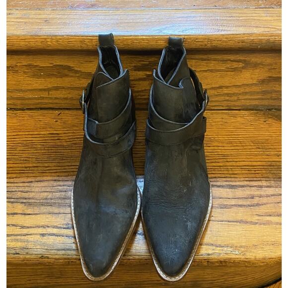 Free People Boots Women's 39 (8.5) Washed Black Back Loop Ankle Bootie - Picture 3 of 12